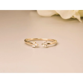 14K Solid Gold Dainty Open Stacking Statement Adjustable Crystal Ring Love Minimalist Delicate Ring Simple Unique Handmade Crystal Band ring