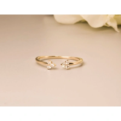 14K Solid Gold Dainty Open Stacking Statement Adjustable Crystal Ring Love Minimalist Delicate Ring Simple Unique Handmade Crystal Band ring