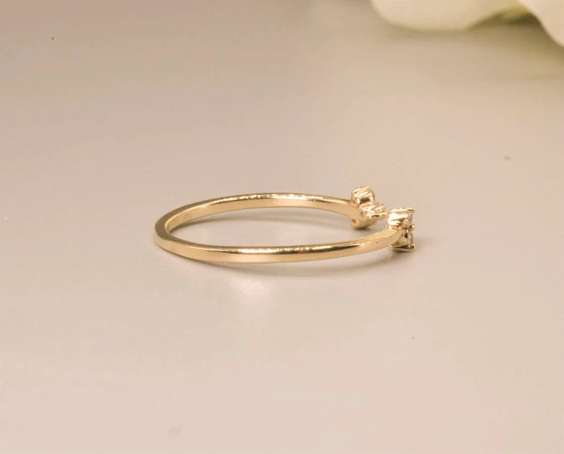 14K Solid Gold Dainty Open Stacking Statement Adjustable Crystal Ring Love Minimalist Delicate Ring Simple Unique Handmade Crystal Band ring-10 3/4 US/Uk size – V-1