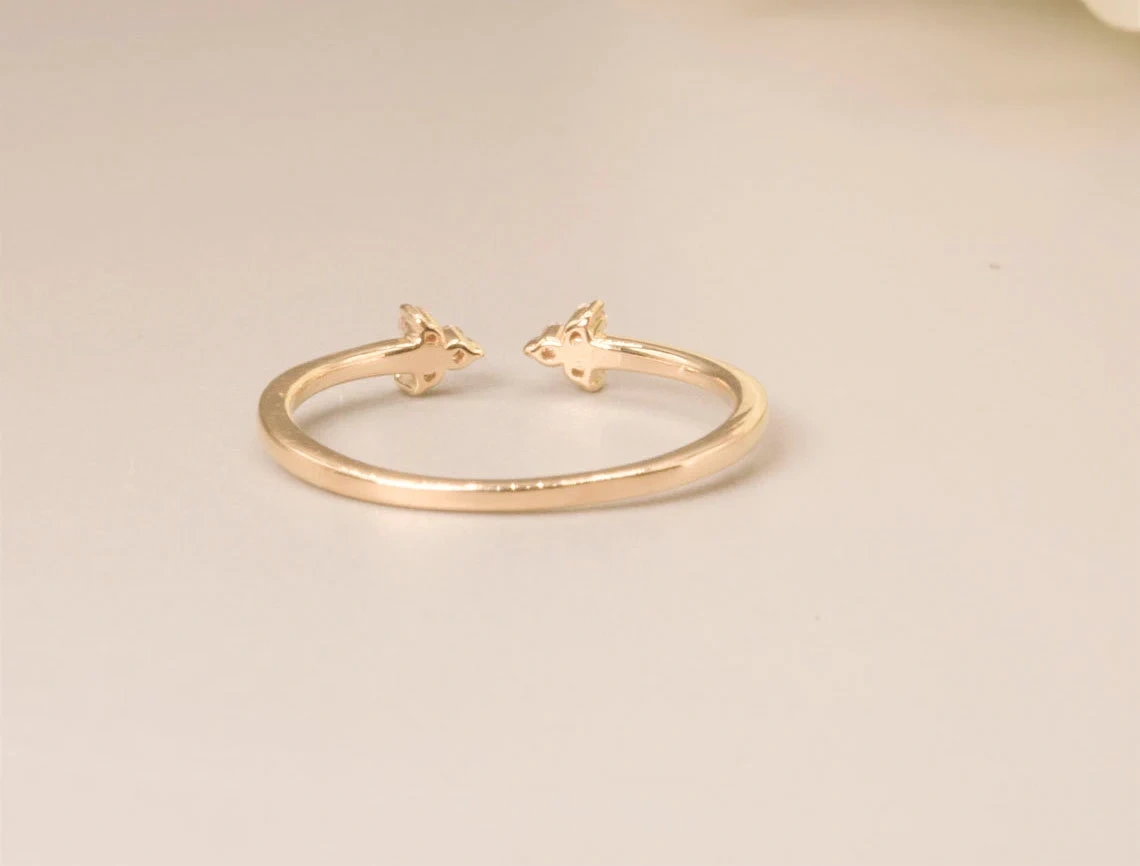 14K Solid Gold Dainty Open Stacking Statement Adjustable Crystal Ring Love Minimalist Delicate Ring Simple Unique Handmade Crystal Band ring-10 3/4 US/Uk size – V-2