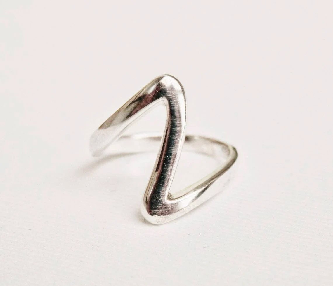 925 Sterling Silver Solid Zig Zag Wave Ring Handmade Electric Z Dainty Stacking Ring Modernist Simple Minimalist Unisex Geometric Ring-11451686