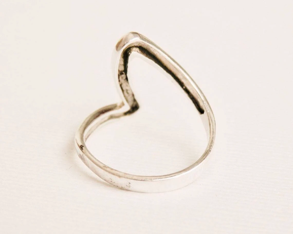 925 Sterling Silver Solid Zig Zag Wave Ring Handmade Electric Z Dainty Stacking Ring Modernist Simple Minimalist Unisex Geometric Ring-10 3/4 US/Uk size – V-2