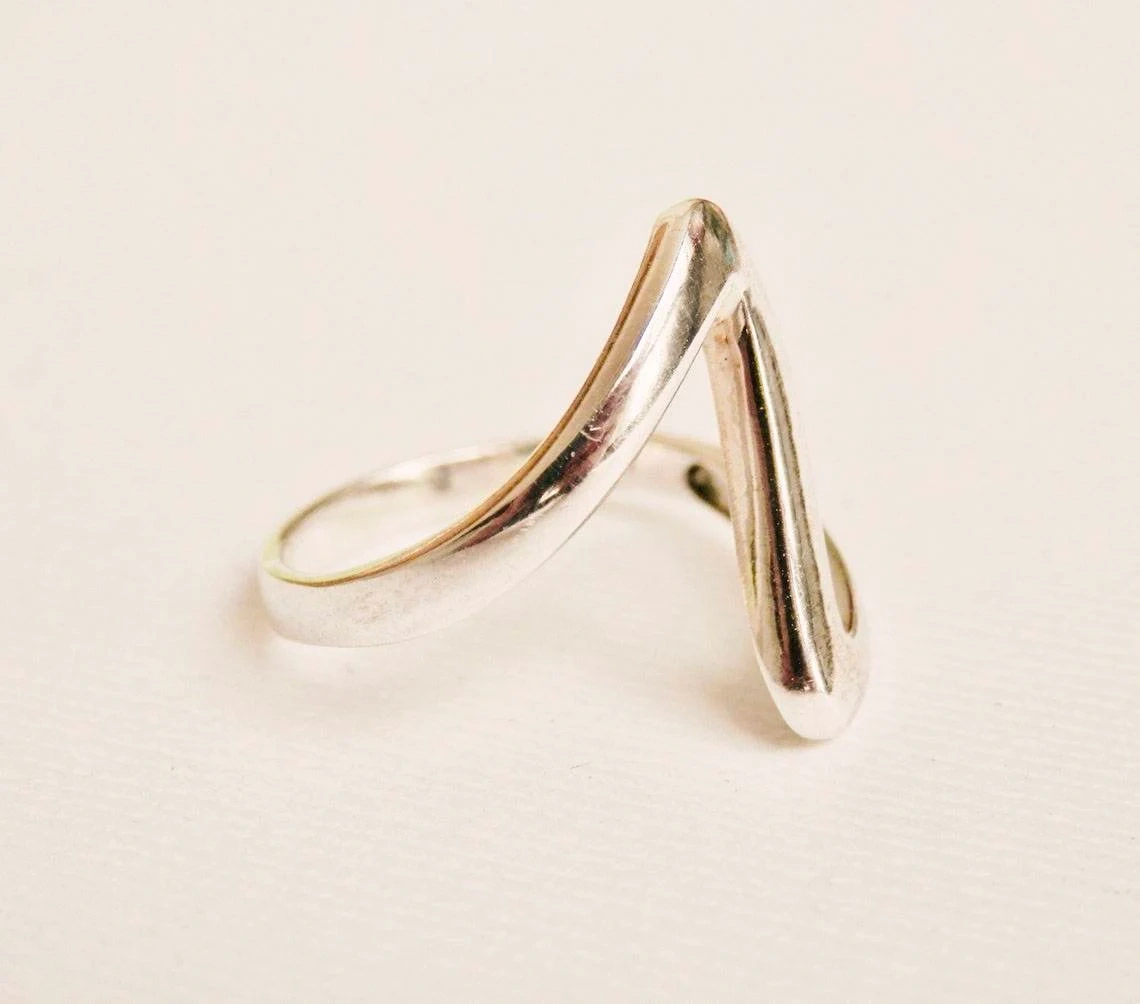 925 Sterling Silver Solid Zig Zag Wave Ring Handmade Electric Z Dainty Stacking Ring Modernist Simple Minimalist Unisex Geometric Ring-10 3/4 US/Uk size – V-3