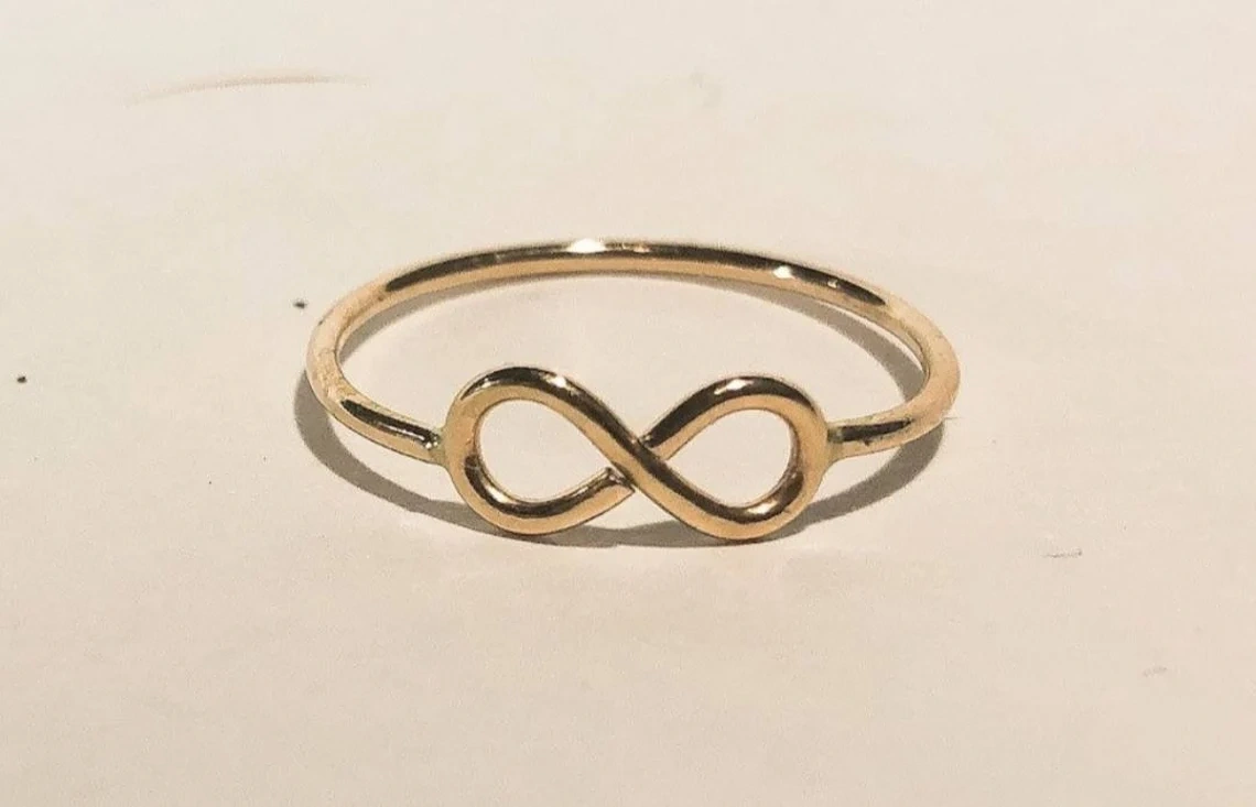14K Solid Gold Thin Infinity Symbol Ring Handmade Stacking Dainty Avant garde Style Minimalist Ring Light Weighted Gold Delicate Unique Ring-11452230