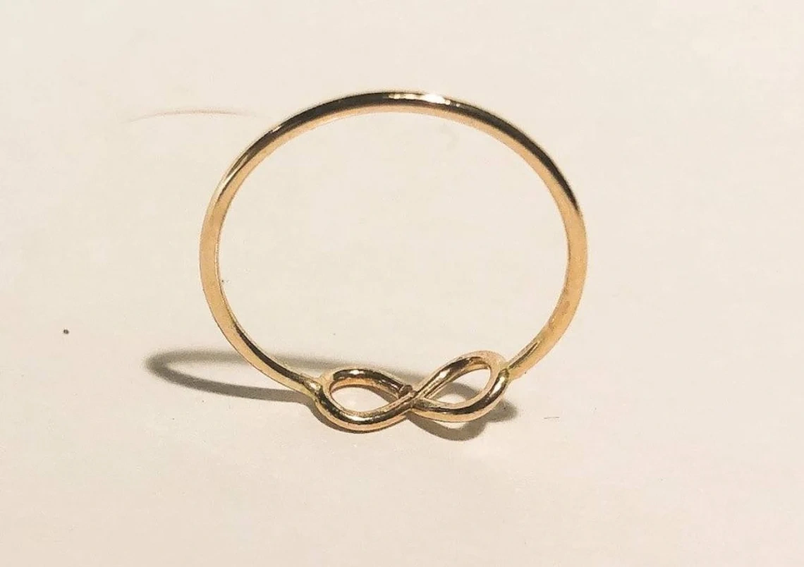 14K Solid Gold Thin Infinity Symbol Ring Handmade Stacking Dainty Avant garde Style Minimalist Ring Light Weighted Gold Delicate Unique Ring-10 3/4 US/Uk size – V-1