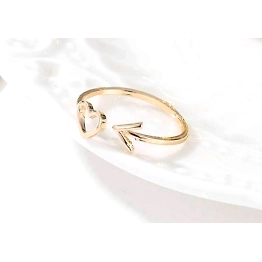 14K Solid Gold Dainty Heart Arrow Stacking Statement Adjustable Ring Love Minimalist Delicate Ring Simple Unique Handmade Open Heart Ring