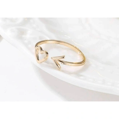 14K Solid Gold Dainty Heart Arrow Stacking Statement Adjustable Ring Love Minimalist Delicate Ring Simple Unique Handmade Open Heart Ring