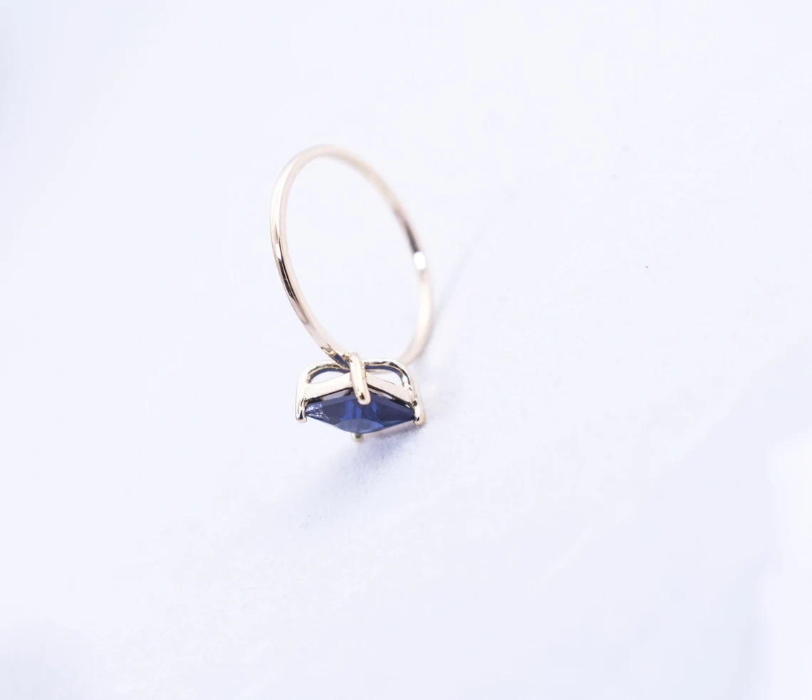 10k Solid Gold Square Iolite Faceted 4mm Princess Cut Iolite Ring September birthstone Simple Dainty Handmade Gemstone Ring Gift for Her-10 3/4 US/Uk size – V-2