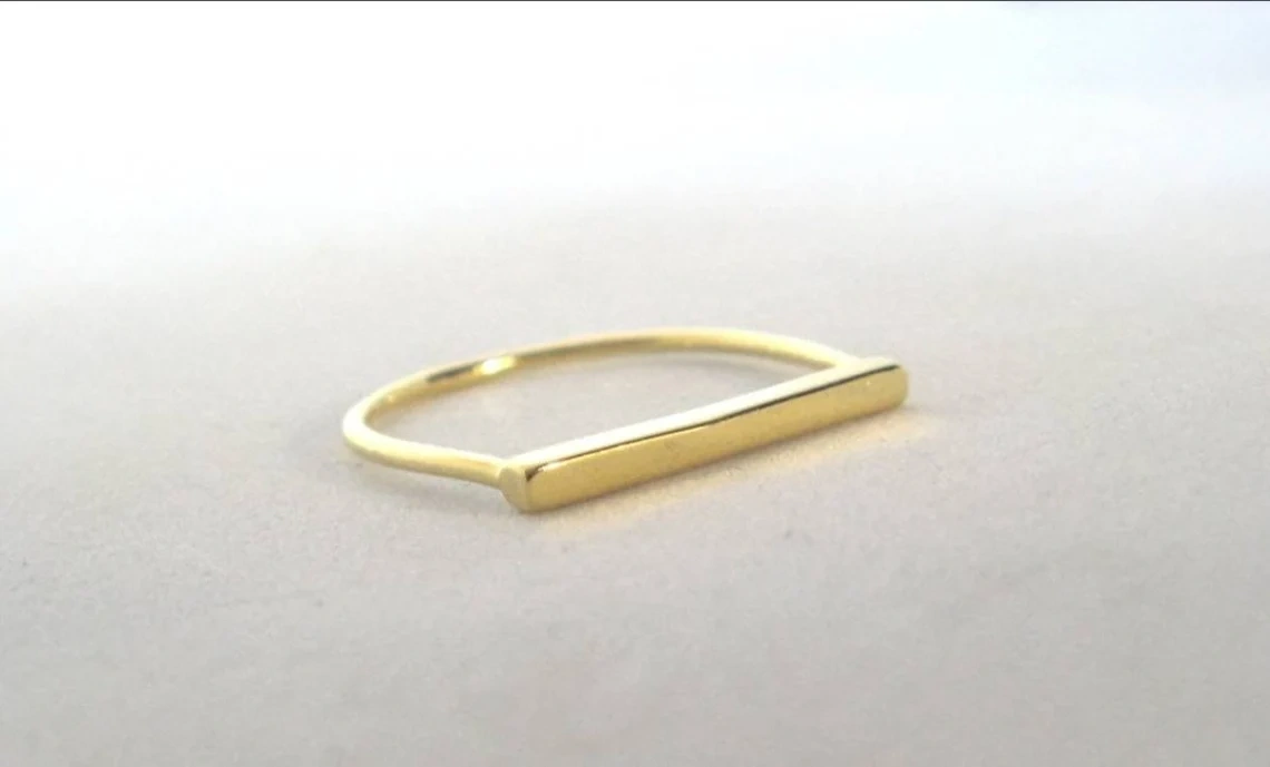 10K Solid Gold Dainty Geometric Bar Ring Minimalist Delicate Light Weighted Simple Unique Handmade Gold Unique Stacking Statement Ring-11452526