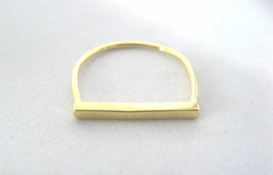 10K Solid Gold Dainty Geometric Bar Ring Minimalist Delicate Light Weighted Simple Unique Handmade Gold Unique Stacking Statement Ring-10 3/4 US/Uk size – V-2