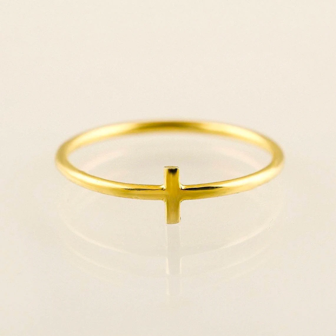 10K Solid Gold Thin Holy Cross Ring Stacking Dainty Ring Handmade Delicate Small Cross Minimalist Ring Gold Unisex Ring Christian jewelry-11452600