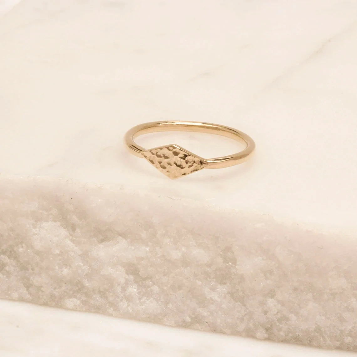 10K Solid Gold Hammered Rhombus Shape Ring Handmade Delicate Geometric Stacking Ring Dainty Minimalist Unique Gold knuckle Bohu Style Ring-11452674