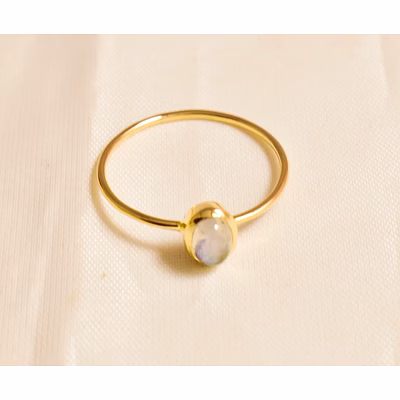 14k gold natural white rainbow cabochon oval moonstone ring handmade blue flashy gemstone ring 14k solid gold semi precious stone ring