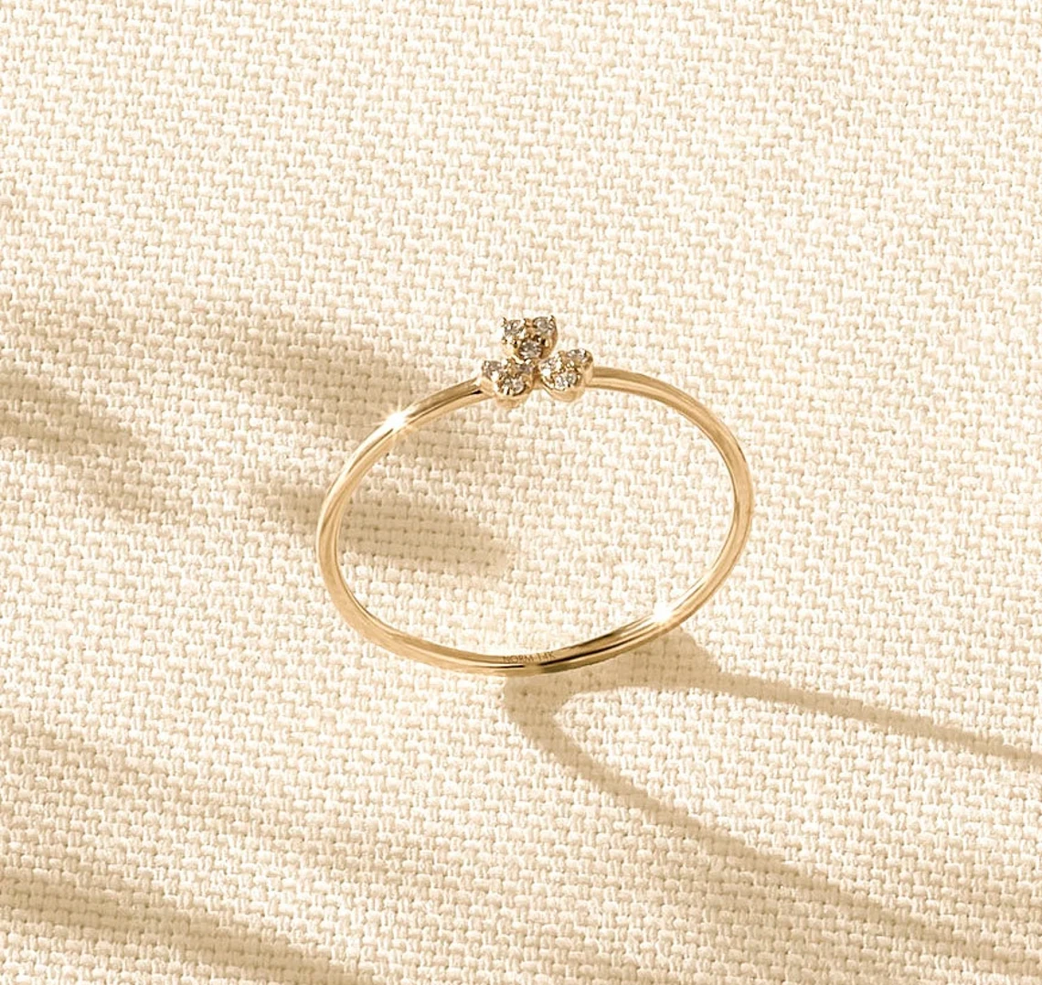 14K Gold Tiny Round Crystal Skinny Shamrock Dainty Ring Handmade Minimalist Style Stacking Knuckle ring Gemstone Statement Wedding Ring-11459074