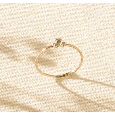 14K Gold Tiny Round Crystal Skinny Shamrock Dainty Ring Handmade Minimalist Style Stacking Knuckle ring Gemstone Statement Wedding Ring