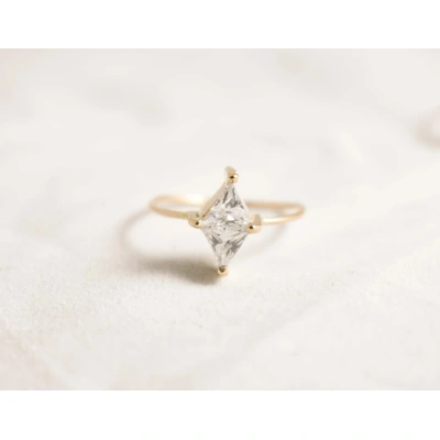 14K Solid Gold Ring Kite Princess Cut Crystal 14K Gold ring Rock Crystal Minimalist Kite Cut Engagement Ring Inset Stone Handmade Ring