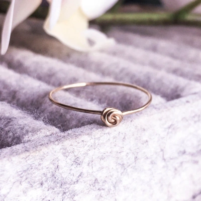 14K Solid Gold Thin Unique Tiny Knot Skinny Ring Handmade Plain Stacking Ring Modern Dainty Ring Minimalist Geometric Statement Wedding Ring