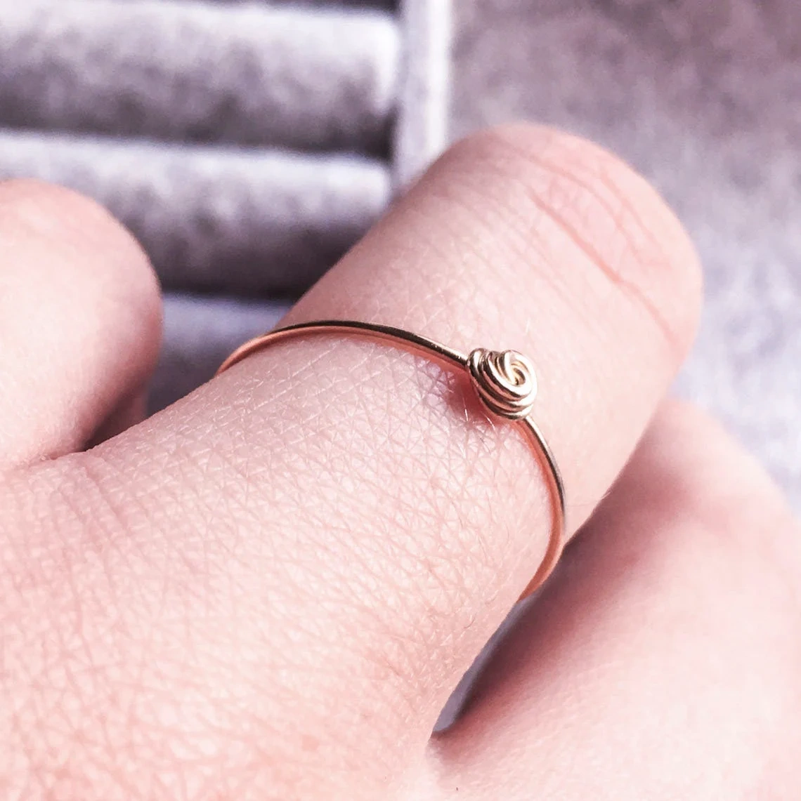 14K Solid Gold Thin Unique Tiny Knot Skinny Ring Handmade Plain Stacking Ring Modern Dainty Ring Minimalist Geometric Statement Wedding Ring-10 3/4 US/Uk size – V-1