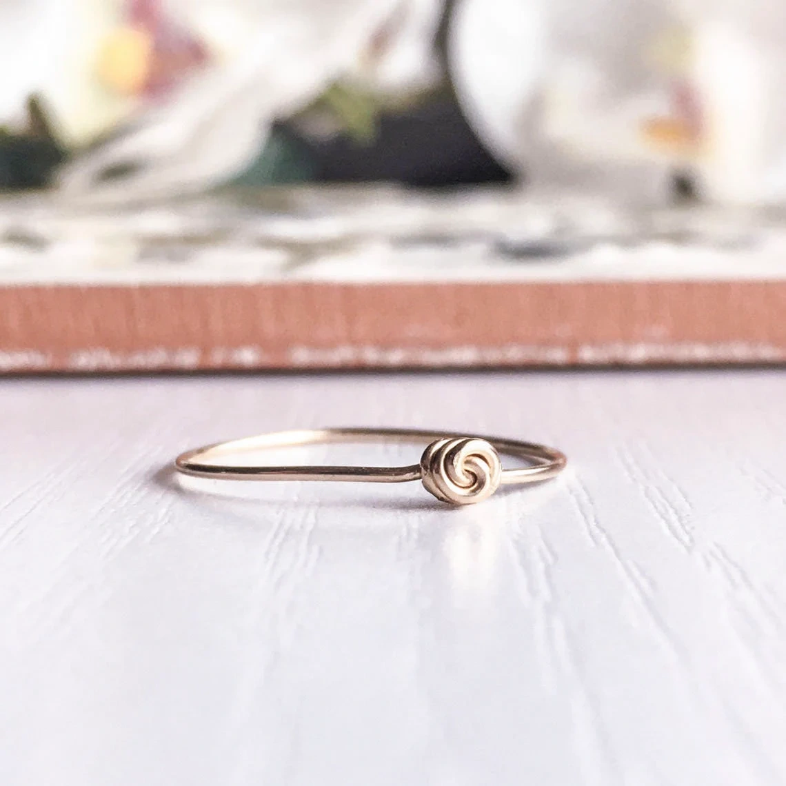 14K Solid Gold Thin Unique Tiny Knot Skinny Ring Handmade Plain Stacking Ring Modern Dainty Ring Minimalist Geometric Statement Wedding Ring-10 3/4 US/Uk size – V-3