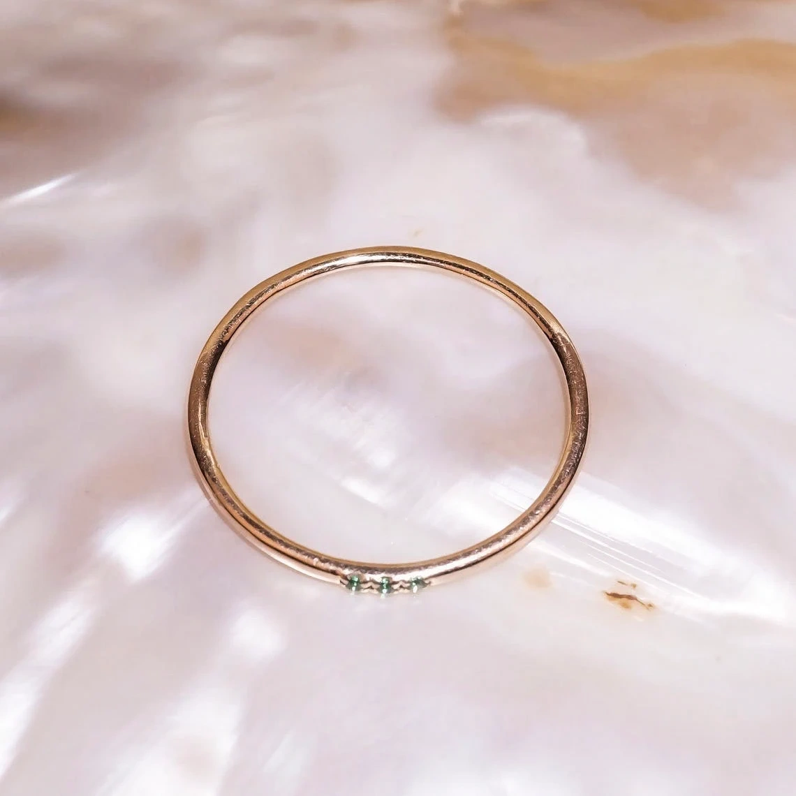 14K Solid Gold Emerald Studded Dainty Ring Stacking Precious Stone Minimalist Ring Inset Round Tiny Emerald handmade Unique Gemstone Ring-10 3/4 US/Uk size – V-2