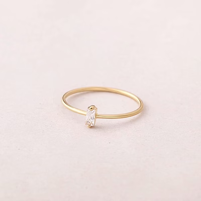 baguette white crystal 14k solid gold ring dainty clear crystal prong set minimalist delicate ring light weighted inset stone handmade ring