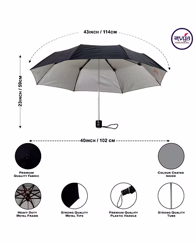 KC Paul &amp; Sons Yuvraj 3 Fold Black Umbrella-2