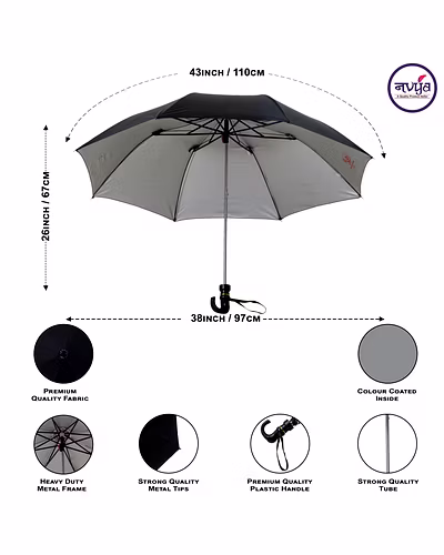 KC Paul &amp; Sons Raj 2 Fold Black Umbrella-2