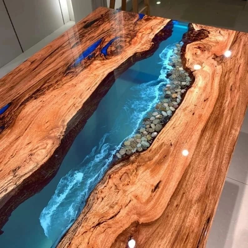 Personalized Large EPOXY Table Top, Resin Dining Table Top for 2, 4, 6, 8 River, Wood Epoxy Coffee Table Top, Living Room Table Top Only-60 x 30 Inches-3