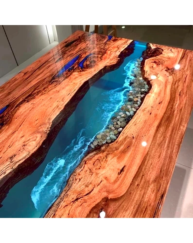 Personalized Large EPOXY Table Top, Resin Dining Table Top for 2, 4, 6, 8 River, Wood Epoxy Coffee Table Top, Living Room Table Top Only-60 x 30 Inches-3