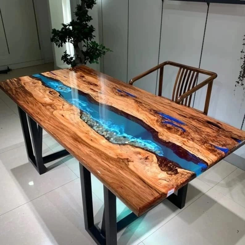 Personalized Large EPOXY Table Top, Resin Dining Table Top for 2, 4, 6, 8 River, Wood Epoxy Coffee Table Top, Living Room Table Top Only-RiverTable-1