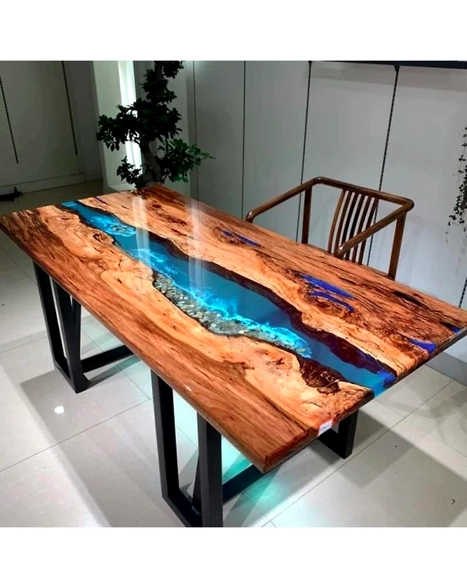 Personalized Large EPOXY Table Top, Resin Dining Table Top for 2, 4, 6, 8 River, Wood Epoxy Coffee Table Top, Living Room Table Top Only-RiverTable-1