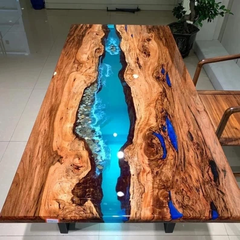 Personalized Large EPOXY Table Top, Resin Dining Table Top for 2, 4, 6, 8 River, Wood Epoxy Coffee Table Top, Living Room Table Top Only-60 x 30 Inches-4