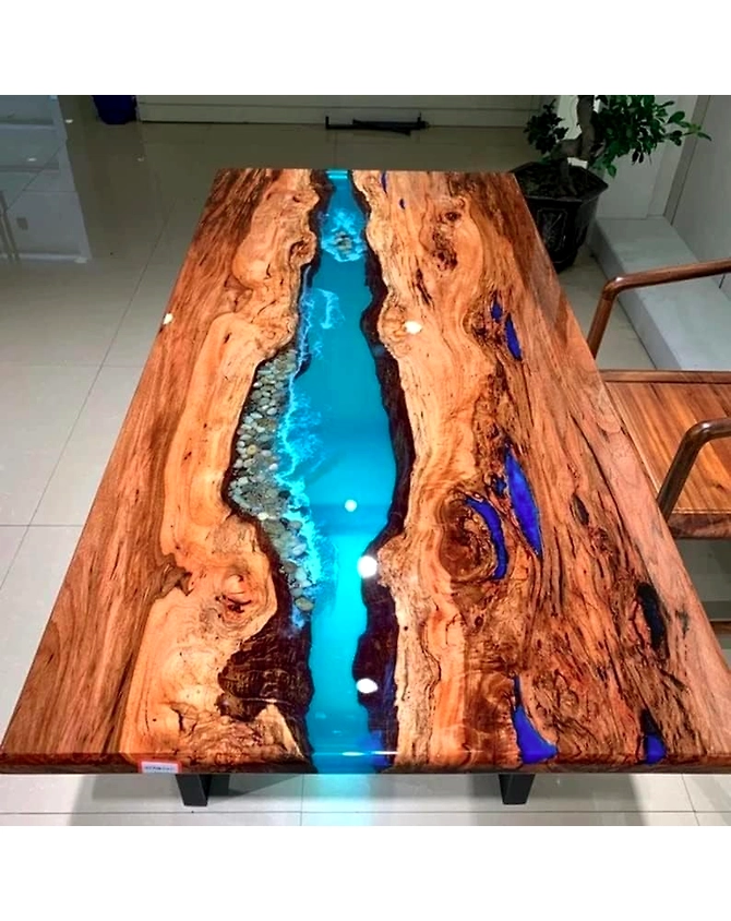 Personalized Large EPOXY Table Top, Resin Dining Table Top for 2, 4, 6, 8 River, Wood Epoxy Coffee Table Top, Living Room Table Top Only-60 x 30 Inches-4
