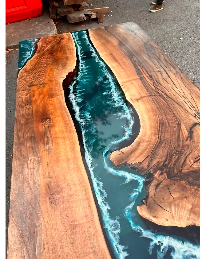 Natural Wood Blue River Flow Epoxy Dinning Table Top Living Room Table Coffee Table Live Edge Wooden Table Resin Table Top Only-60by30-4