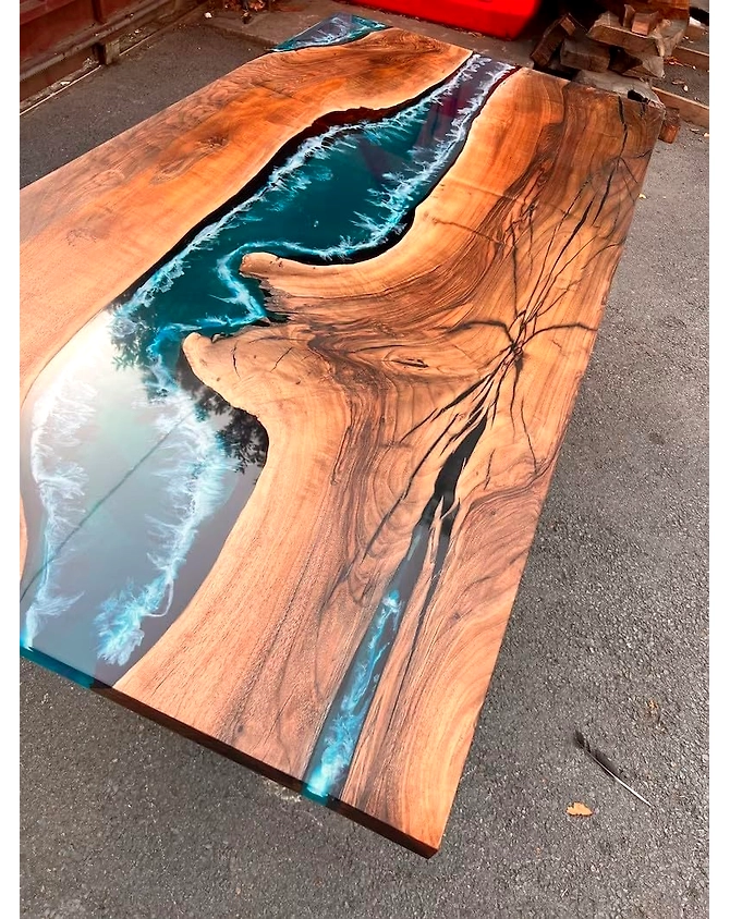 Natural Wood Blue River Flow Epoxy Dinning Table Top Living Room Table Coffee Table Live Edge Wooden Table Resin Table Top Only-60by30-3