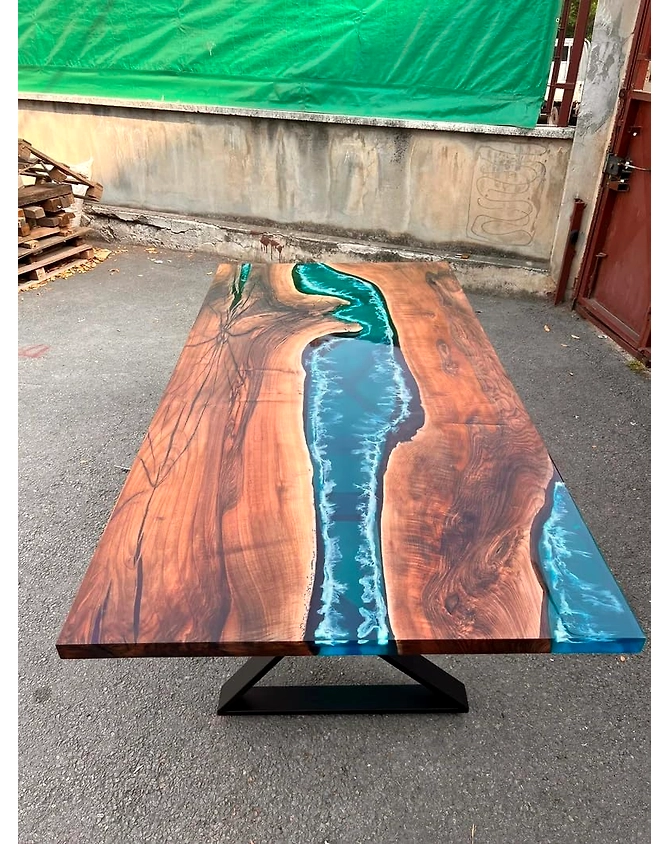 Natural Wood Blue River Flow Epoxy Dinning Table Top Living Room Table Coffee Table Live Edge Wooden Table Resin Table Top Only-rivertable1