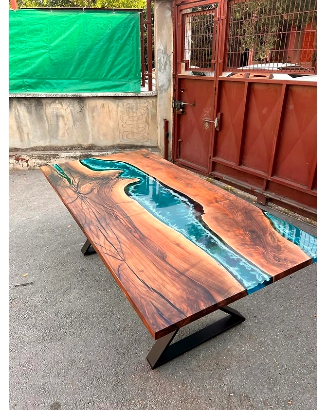 Natural Wood Blue River Flow Epoxy Dinning Table Top Living Room Table Coffee Table Live Edge Wooden Table Resin Table Top Only-60by30-2