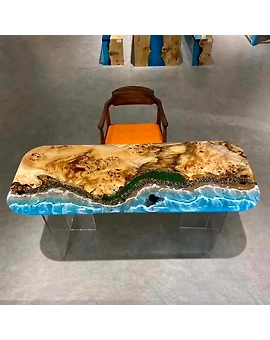 Natural Light Wood Resin Epoxy Ocean Beach Feel With Waves Table Top Living Room Table Coastal Table Epoxy Dining Table Top Only