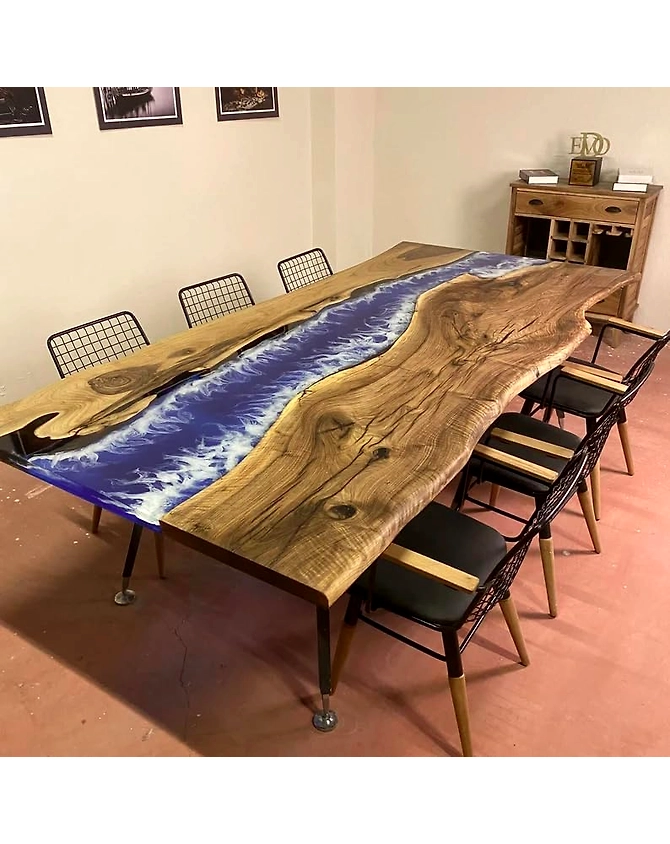 Deep Blue River Table Top Epoxy Kitchen &amp; Dining Table Resin Table Coffee Table Walnut Table Conference Table Live Edge Table Top Only-60by30-2