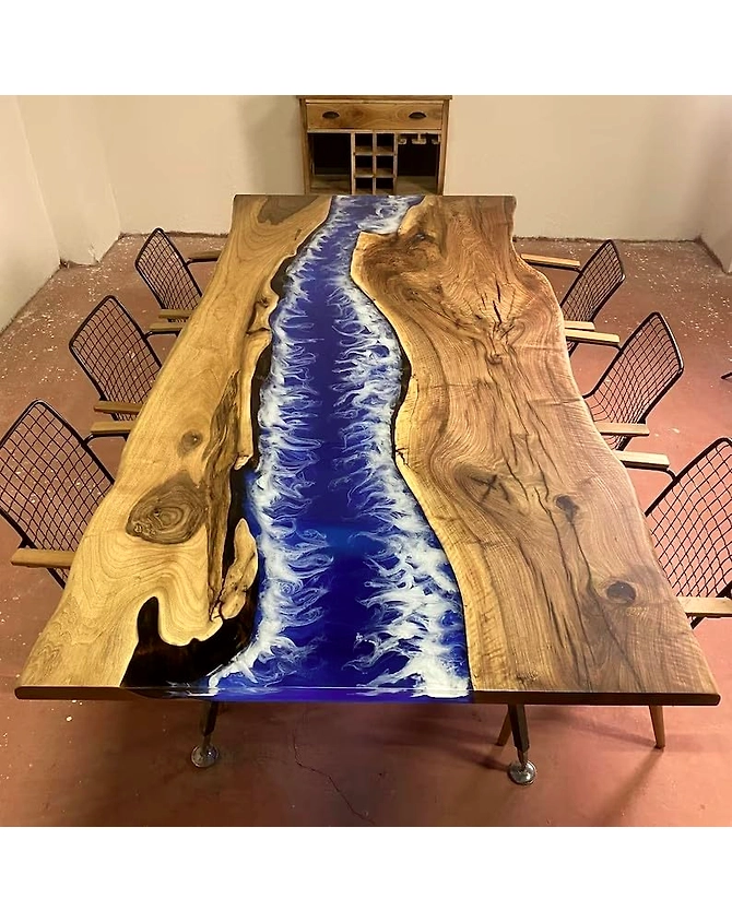 Deep Blue River Table Top Epoxy Kitchen &amp; Dining Table Resin Table Coffee Table Walnut Table Conference Table Live Edge Table Top Only-60by30-1