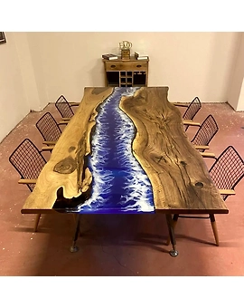 Deep Blue River Table Top Epoxy Kitchen & Dining Table Resin Table Coffee Table Walnut Table Conference Table Live Edge Table Top Only