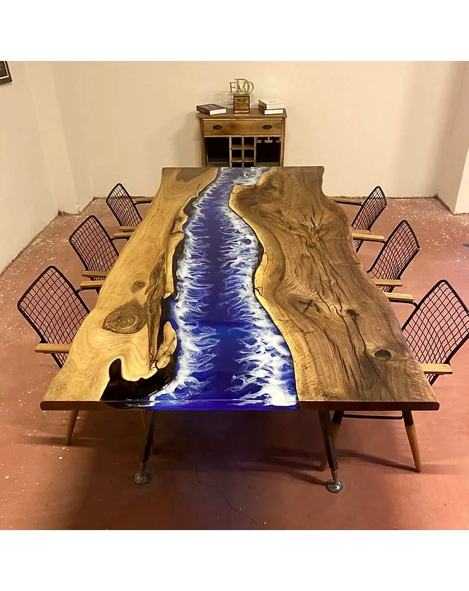 Deep Blue River Table Top Epoxy Kitchen &amp; Dining Table Resin Table Coffee Table Walnut Table Conference Table Live Edge Table Top Only-blueriver1