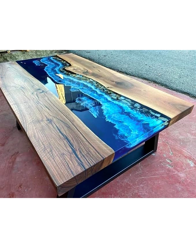 Large Epoxy Straight Acacia Wood River Table Top with Stones Epoxy Dinning Table Resin Table Coffee Table Living Room Table Top Only-60by30-4