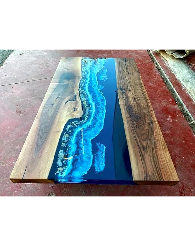 Large Epoxy Straight Acacia Wood River Table Top with Stones Epoxy Dinning Table Resin Table Coffee Table Living Room Table Top Only-60by30-3