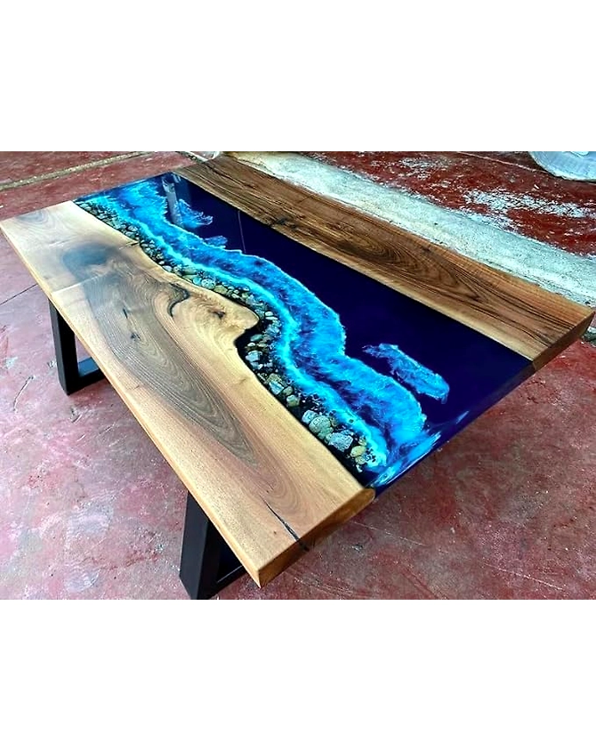 Large Epoxy Straight Acacia Wood River Table Top with Stones Epoxy Dinning Table Resin Table Coffee Table Living Room Table Top Only-resinstonetable-1