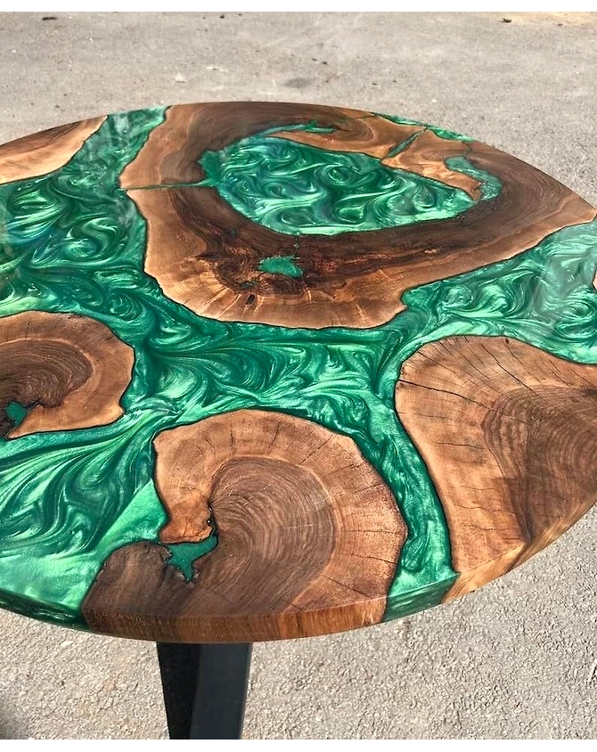 Natural Wood Epoxy Round Emerald River Green Table Top Coffee Table Side/End Table Epoxy Dining Table Living Room Table for 2, 4, 6, 8  Resin Table Top Only-18by18-3