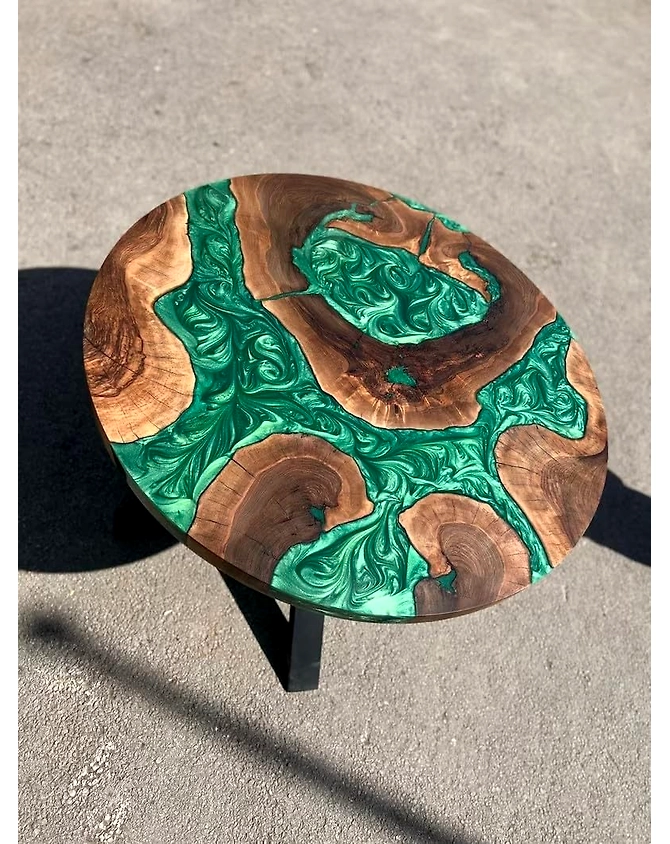 Natural Wood Epoxy Round Emerald River Green Table Top Coffee Table Side/End Table Epoxy Dining Table Living Room Table for 2, 4, 6, 8  Resin Table Top Only-18by18-2