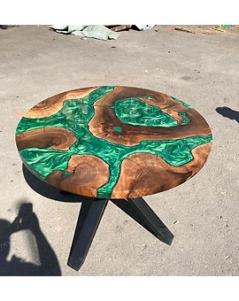 Natural Wood Epoxy Round Emerald River Green Table Top Coffee Table Side/End Table Epoxy Dining Table Living Room Table for 2, 4, 6, 8  Resin Table Top Only