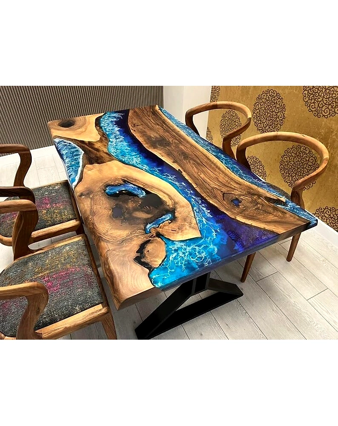 Unique Special Wood Pattern River Flow Epoxy Dining Table Living Room Table Resin Table for 2, 4, 6, 8 Living Room Table Top Only-60by30-2