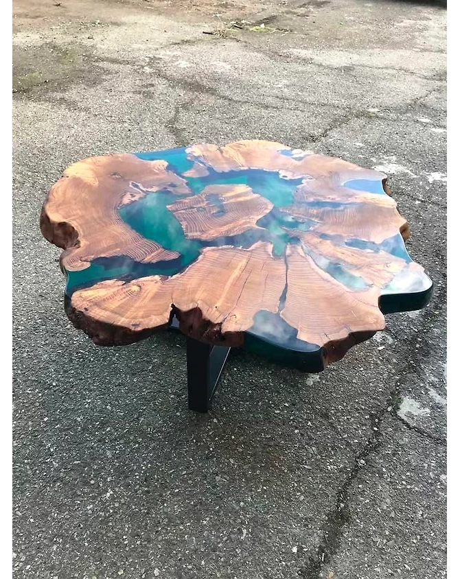 Classic Custom Wood Clear Olive Green Round Coffee Table Resin Table Epoxy Dining Table Living Room Table for 2, 4, 6, 8 Wooden Table Top Only-18by18-2